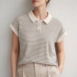 Atelier by Kirious Striped Knit Polo Top Collared Sweater Tee Quiet Luxury